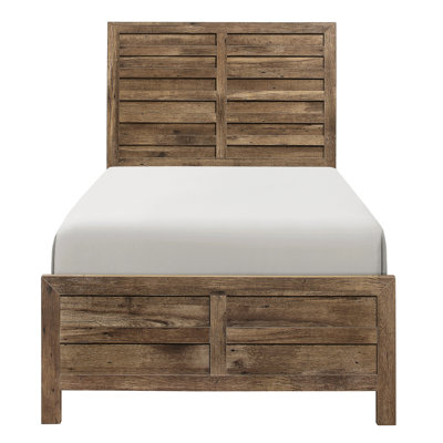 Structure de lit simple rustique avec finition en pin vieilli, esthétique et tête de lit modernes, rails, agrafe de chambre à coucher, sommier requis, configuration simple avec ajout, sans effort