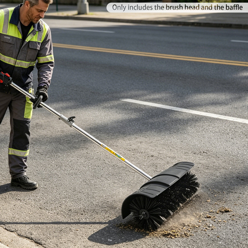 Tête de brosse de rechange pour balai électrique avec déflecteur, en plastique et aluminium, pour balayer les feuilles, la neige et les débris dans le jardin et les rues. Noir industriel. Machine non incluse.