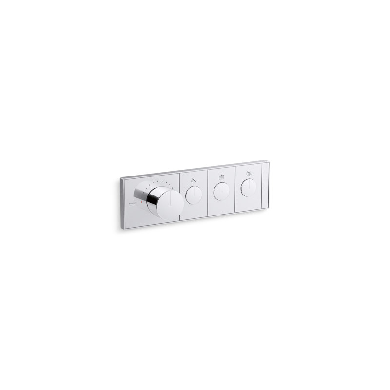 Panneau de commande de valve thermostatique à trois prises Anthem avec boutons-poussoirs encastrés, Noir