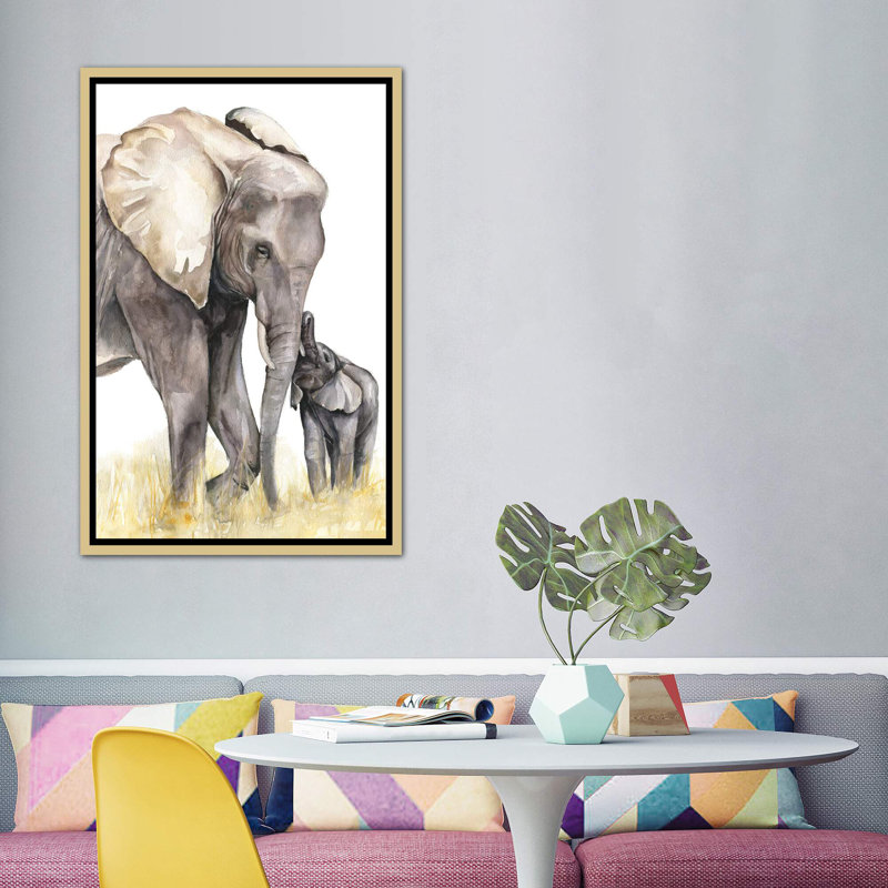 Décoration murale éléphant, H 60 po x l 40po x P 1,5 po, Toile avec cadre or