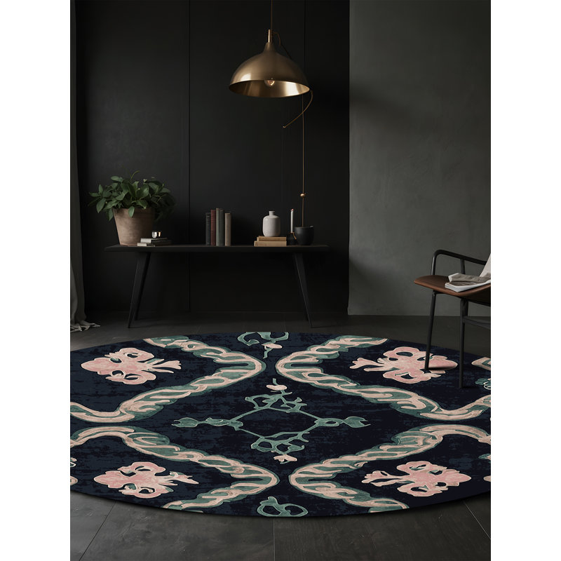 Machine Washable Gray Area Rug, Round 4'