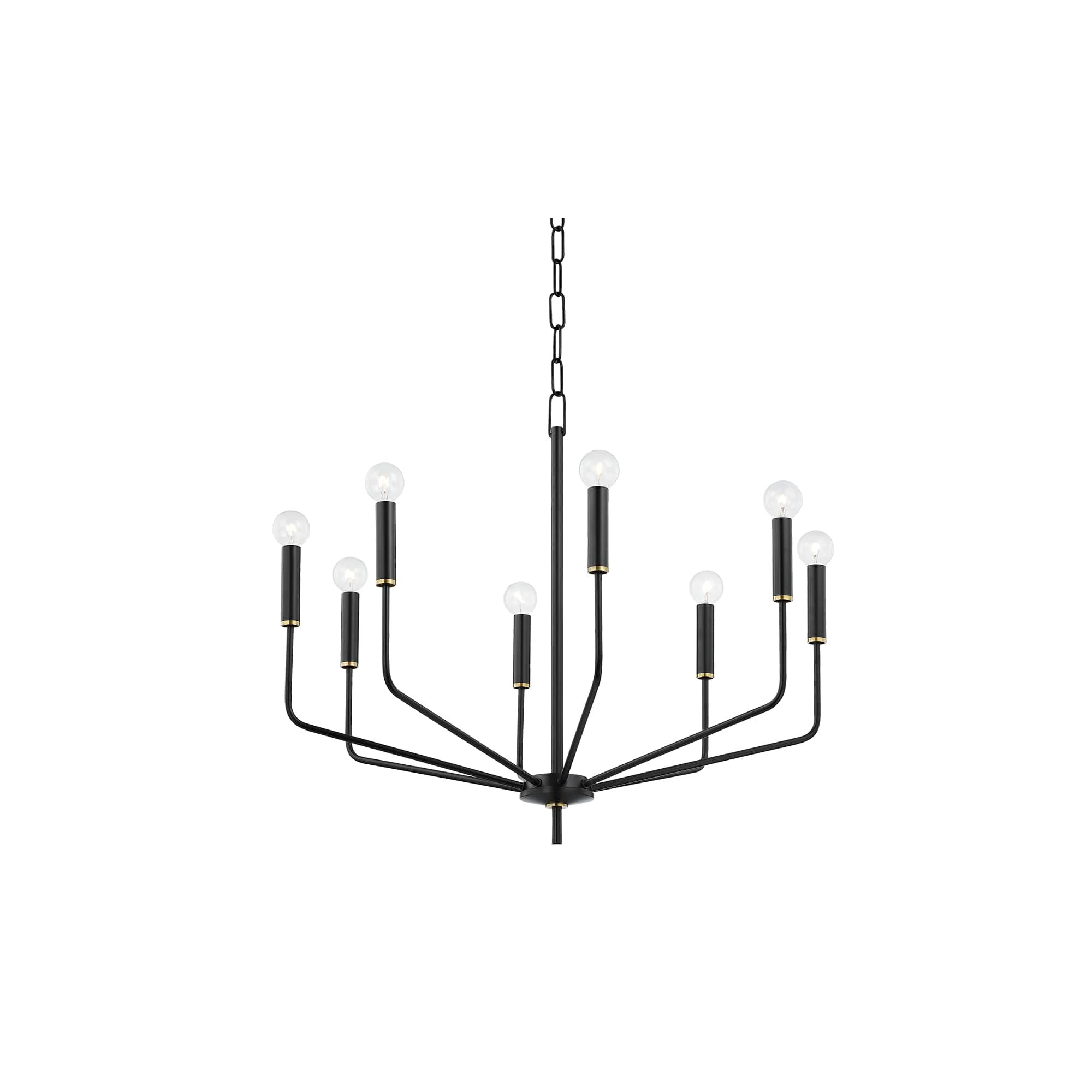 8 - Light Metal Chandelier, Aged Brass/Soft Black