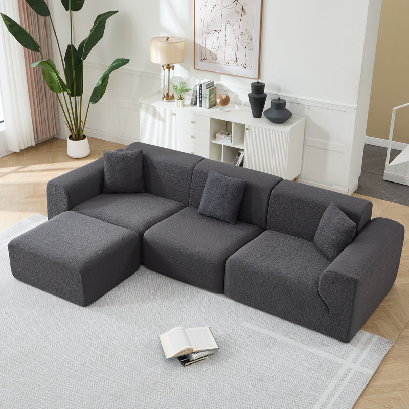 Boneless 114.17'' Wide Modern Knit Fabric Modular Sectional Sofa With All-foam Construction & Free Combination