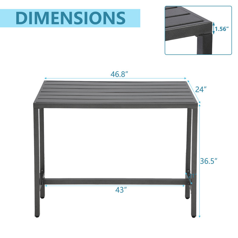 Counter Height 36.97'' Iron Bar Table, Grey, 24" W x 46.8" L