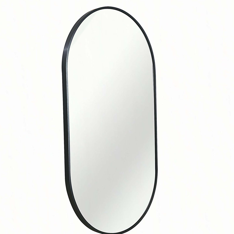 Black 20 Inch Metal Round Bathroom Mirror, Black, 20" x 20", Round