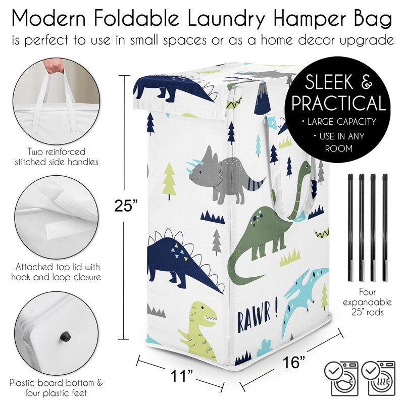 Panier à linge pliable avec poignées Mod Dinosaur Blue and Green par Sweet Jojo Designs