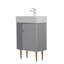 Meuble-lavabo contemporain de 21,6 po de couleur grise avec lavabo en céramique, porte à fermeture en douceur, rangement spacieux, construction imperméable, détails en cuivre brossé à motif ondulé et évier à rayures, bois
