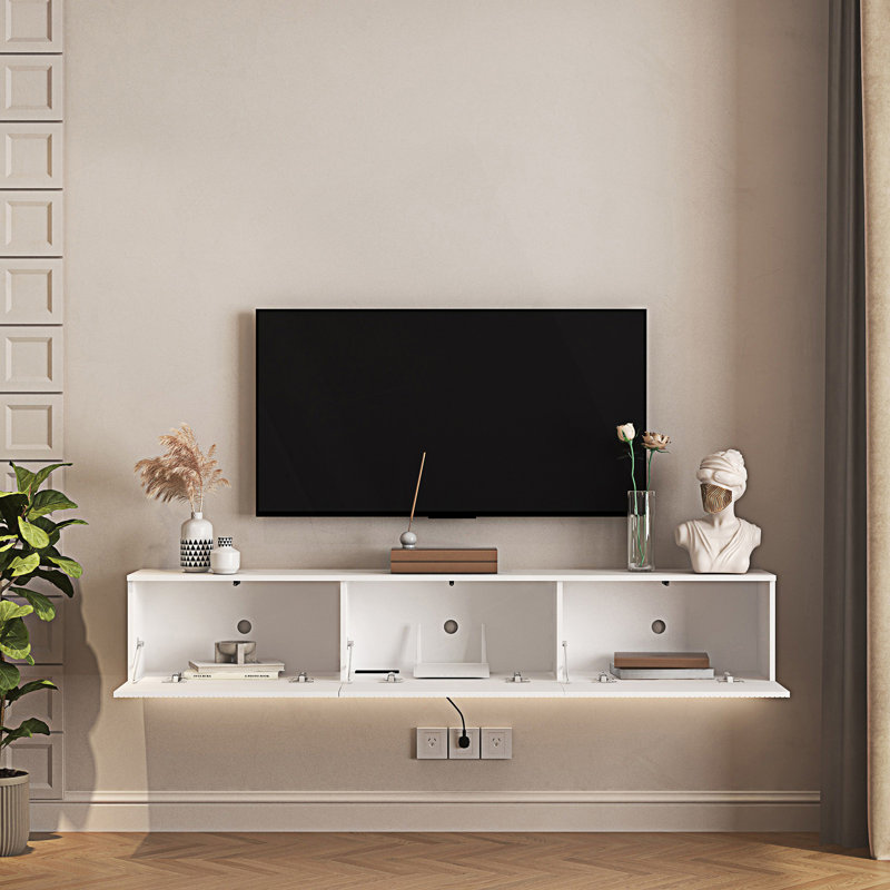 Meuble télé flottant fixé au mur avec 16 DEL de couleur, meuble télé moderne de 69 po, meuble télé flottant pour téléviseur 55 60 65 po,