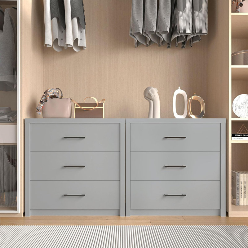 3-Drawer Wood Dresser - Wide Chest for Bedroom, Living Room or Home Office, Gray