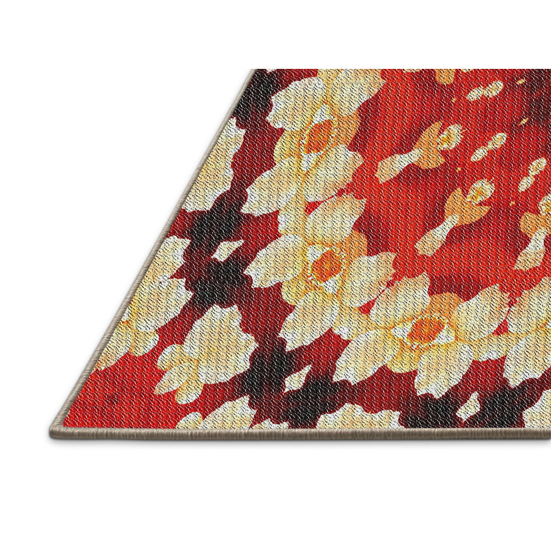 Tapis tissé à la machine rouge/jaune/noir, Rectangle 7 pi x 10 pi