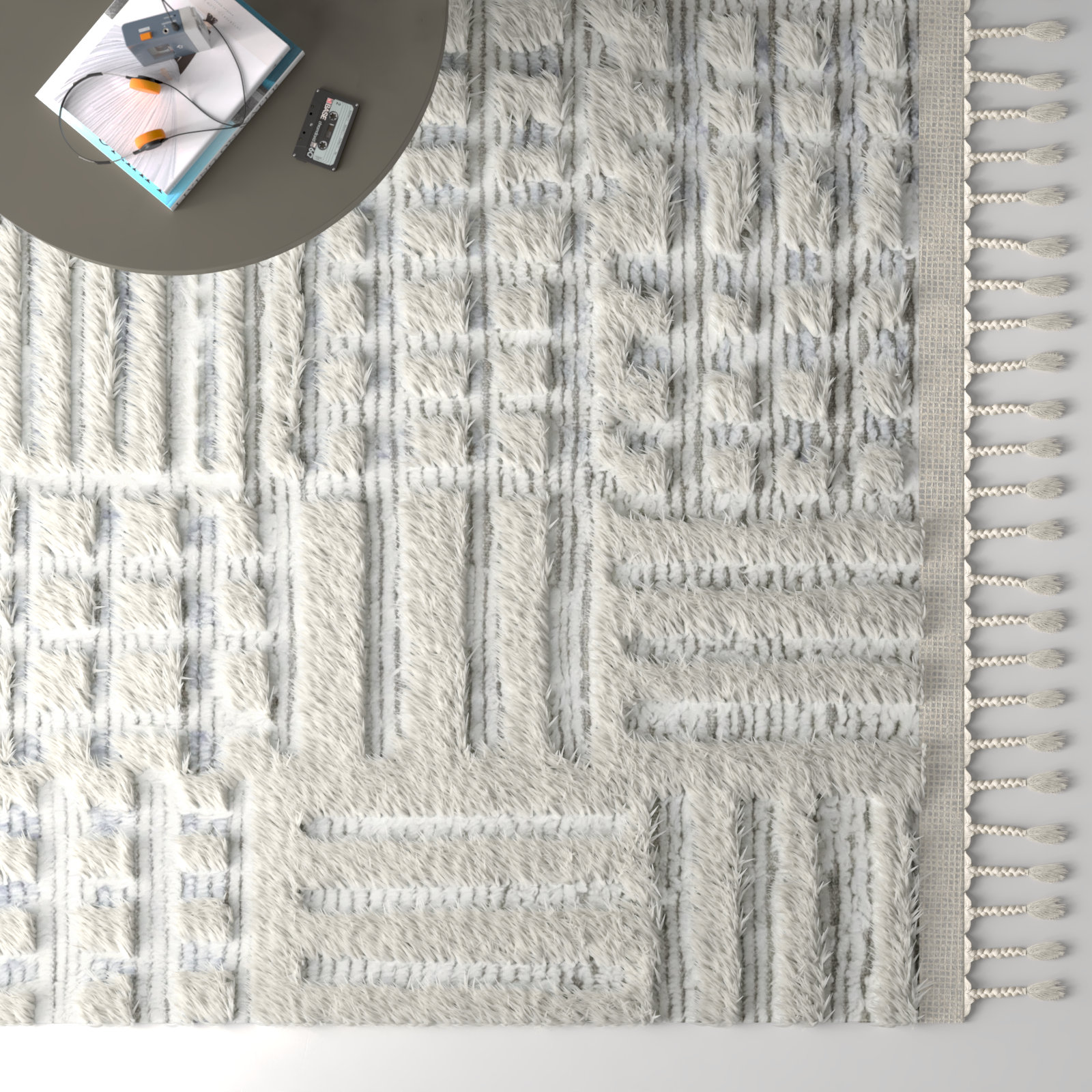Benjamin Ivory Sky Hand-Knotted Geometric Rug, Rectangle 7'9" x 9'9"