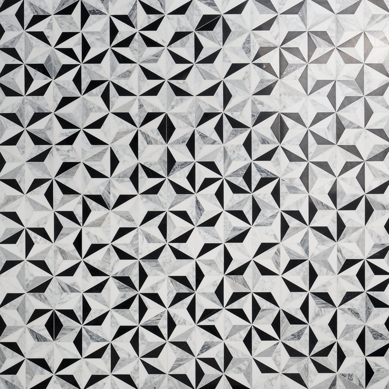 Phantom 13.58" x 15.74" Geometric Marble Mosaic Wall & Floor Tile, Tuxedo Black