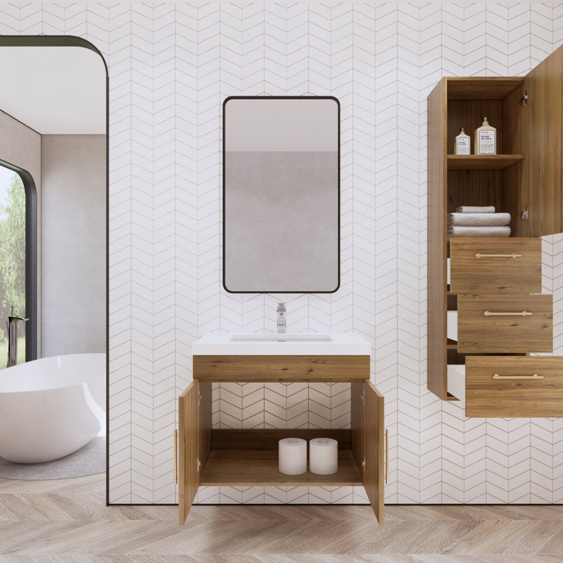 Ensemble de meuble-lavabo mural simple 30 po Foushee, Chêne naturel, 30"