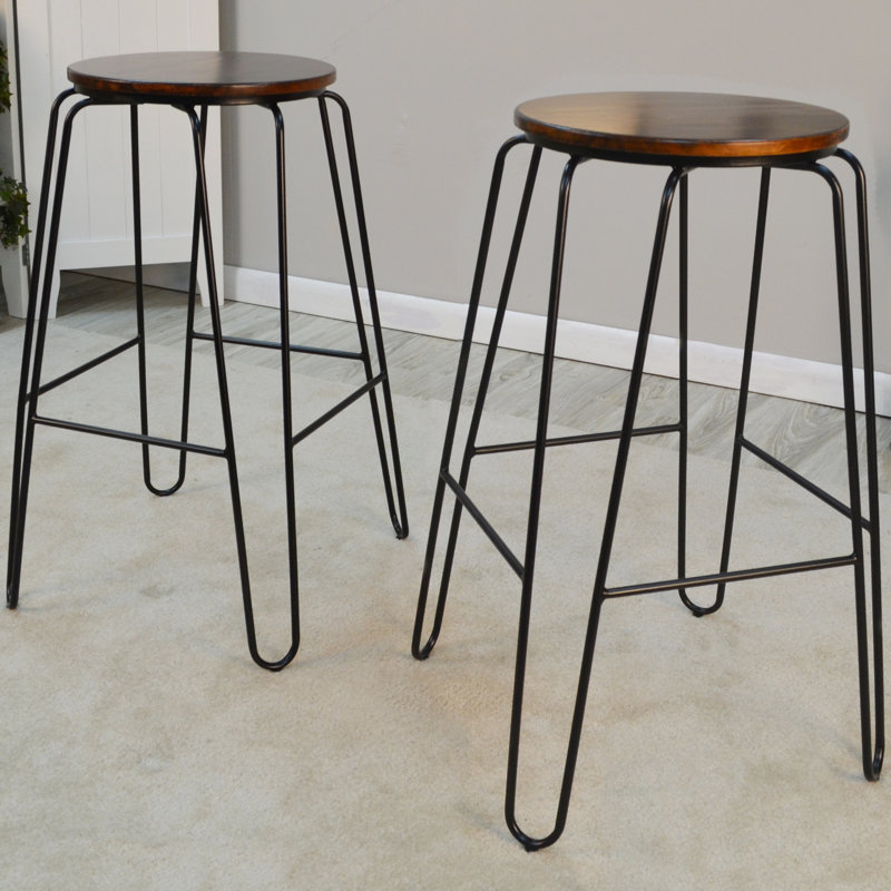 Counter Stool with Metal Frame, Elm, Bar Stool (29" Seat Height), Black