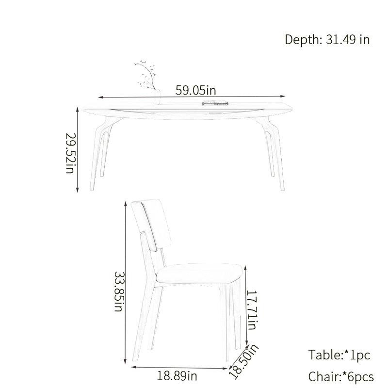 Ensemble de table de salle à manger durable, H 29,52 po x L 59,05 po x l 31,49 po