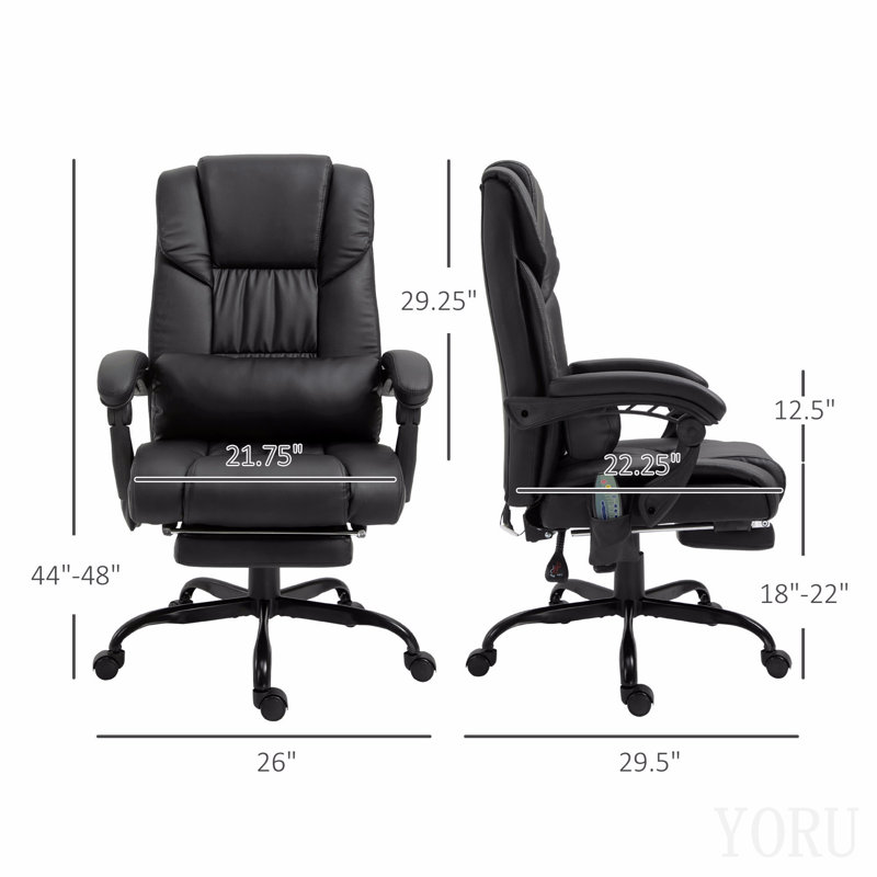 Chaise de bureau de massage à haut dossier avec 6 points de vibration, chaise d'ordinateur inclinable en cuir PU, chaise de bureau ergonomique avec repose-pieds réglable en hauteur et télécommande, noir