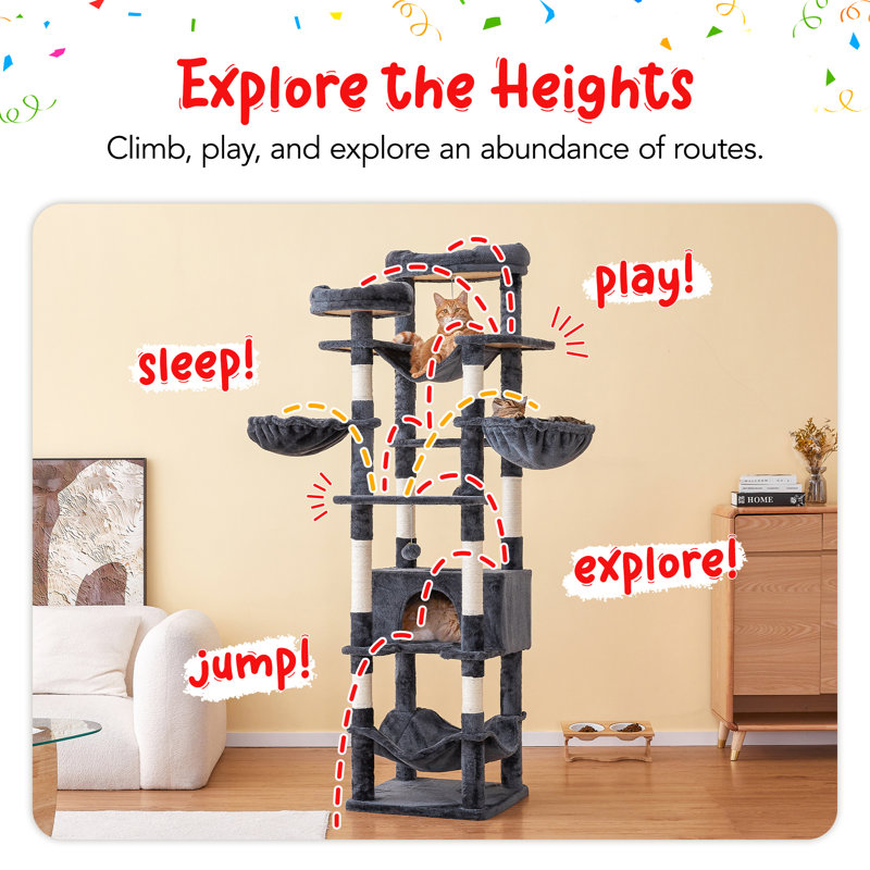 77" Derrike Cat Tree, Dark Grey