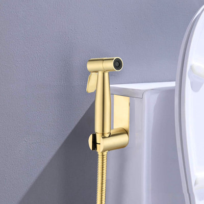 Bidet en métal à main - Finition or brossé pour une hygiène de toilette élégante, jet réglable, nettoyage en profondeur dans une toilette de solution d'hygiène supérieure, amélioré