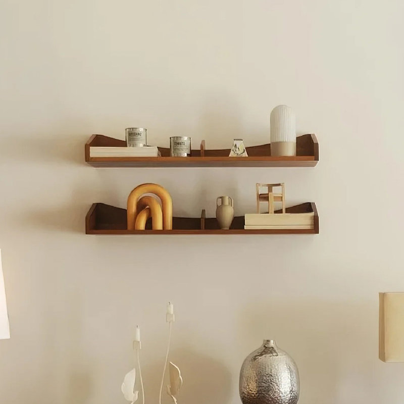 Étagère murale décorative en bois massif brun courbé, de style milieu du siècle, pour chambre, salle de bain, cuisine, salon
