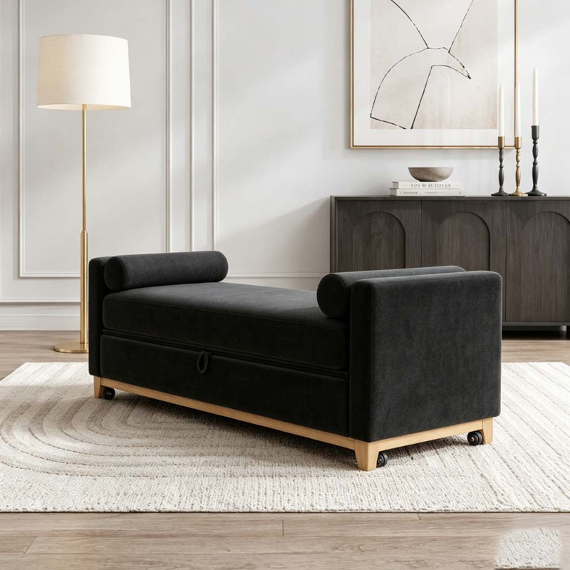 Banc rembourré en bois massif, 66 Inch+Storage, Black+Neutral11