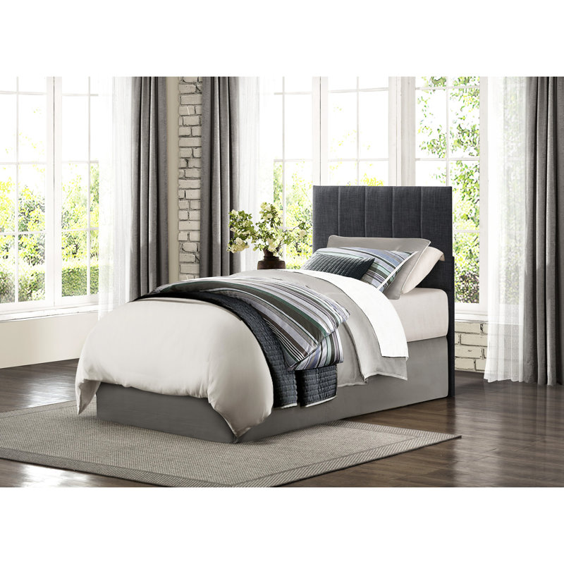 Tête de lit simple en tissu gris, canal vertical rembourré et housse de tête de lit en bois d'ingénierie, fabrication de style