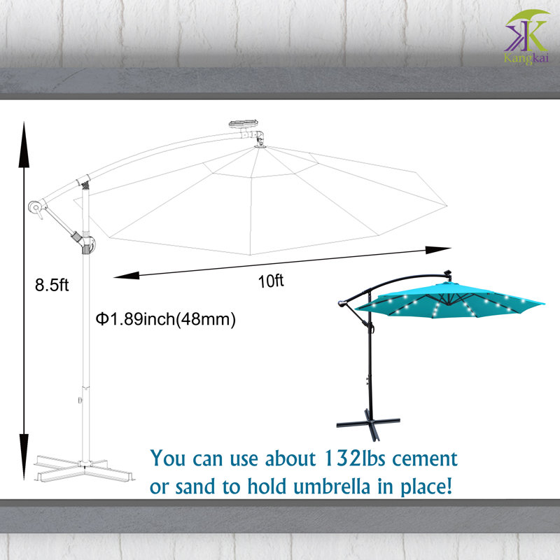 Parasol en porte-à-faux illuminé 120 "Genera, Turquoise