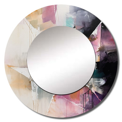 Perscilla Purple Language Of Lines II - Geometric Large Wall Mirror, Purple Round Unique Mirror, Printed Metal Art