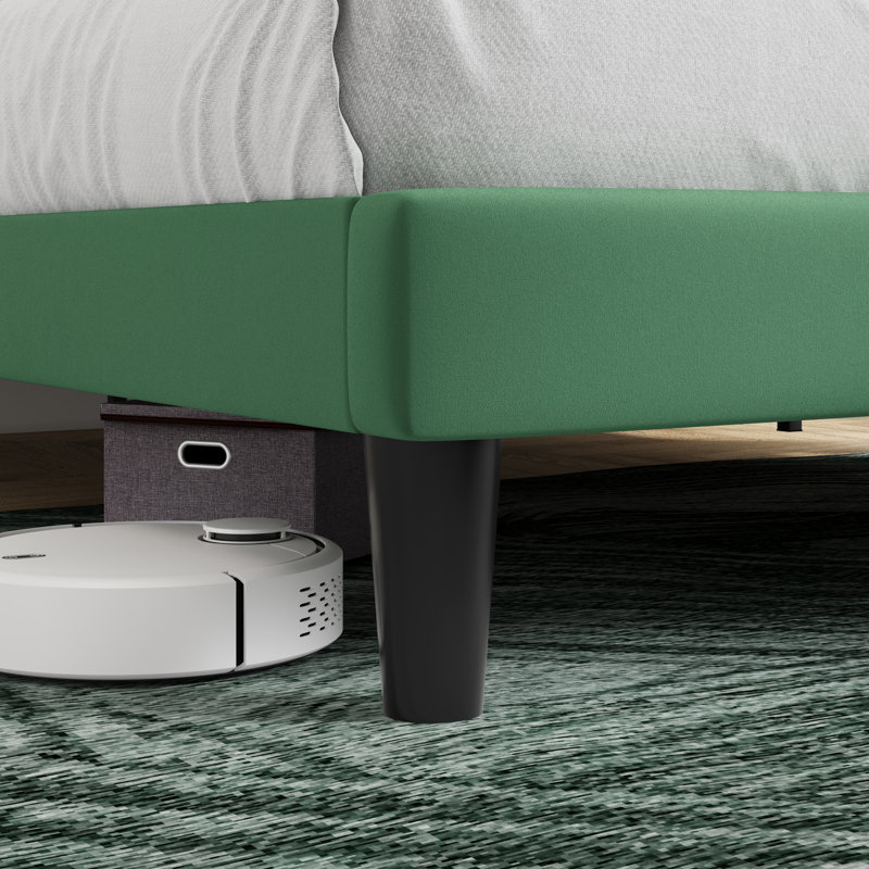 Lit plateforme tapissier en velours avec tête de lit Modern, Grand, Vert