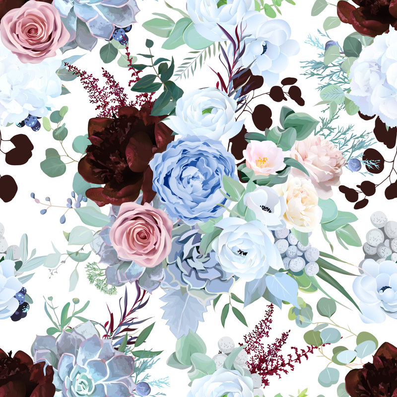 Motif de drone de rose de jardin bleu poussiéreux, H 12 po x l 12 po
