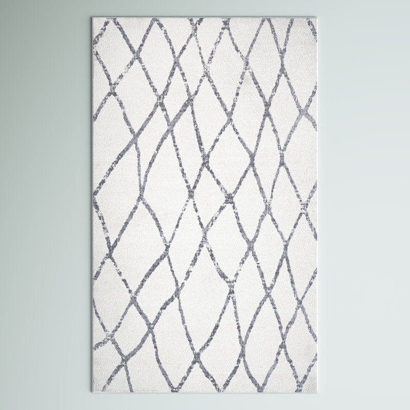 Aydan Moroccan Diamond Trellis Ivory/Gray Rug, Rectangle 3' x 5'