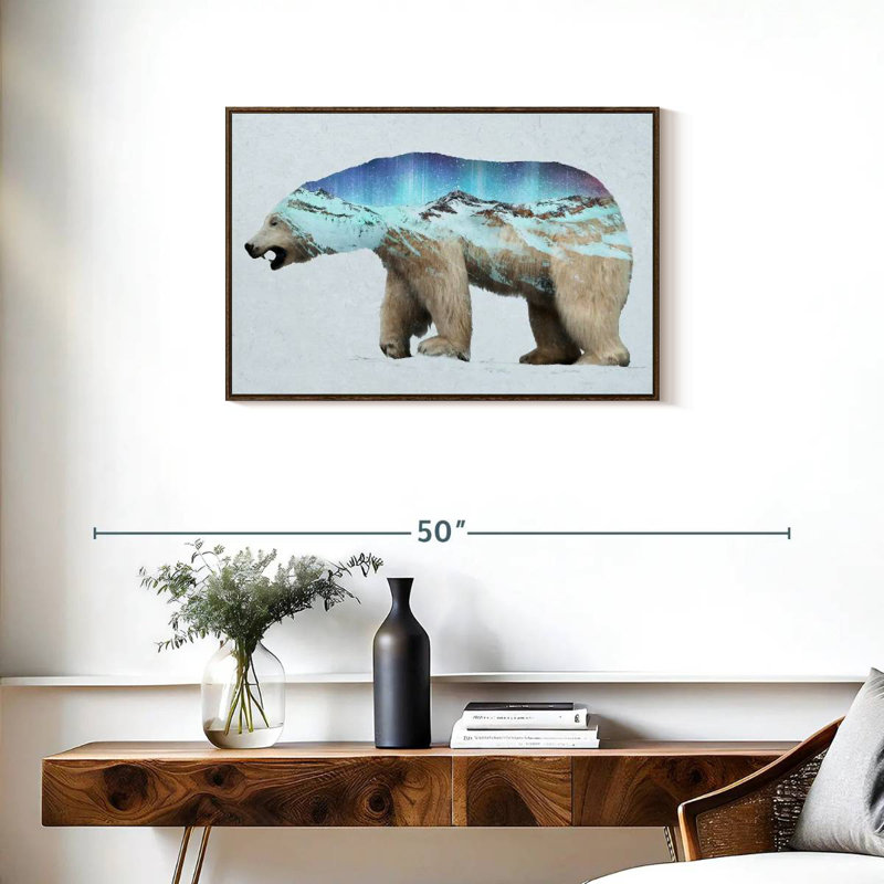 L'ours polaire arctique, Cadre flottant en noyer, 31 po x 21 po