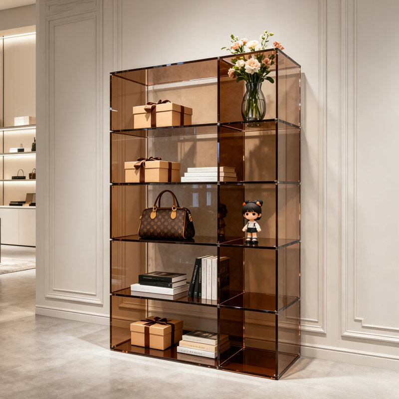 Modern Acrylic Display Bookcase, (5 Shelves) 59.06"H x 39.37"W x 11.81"D