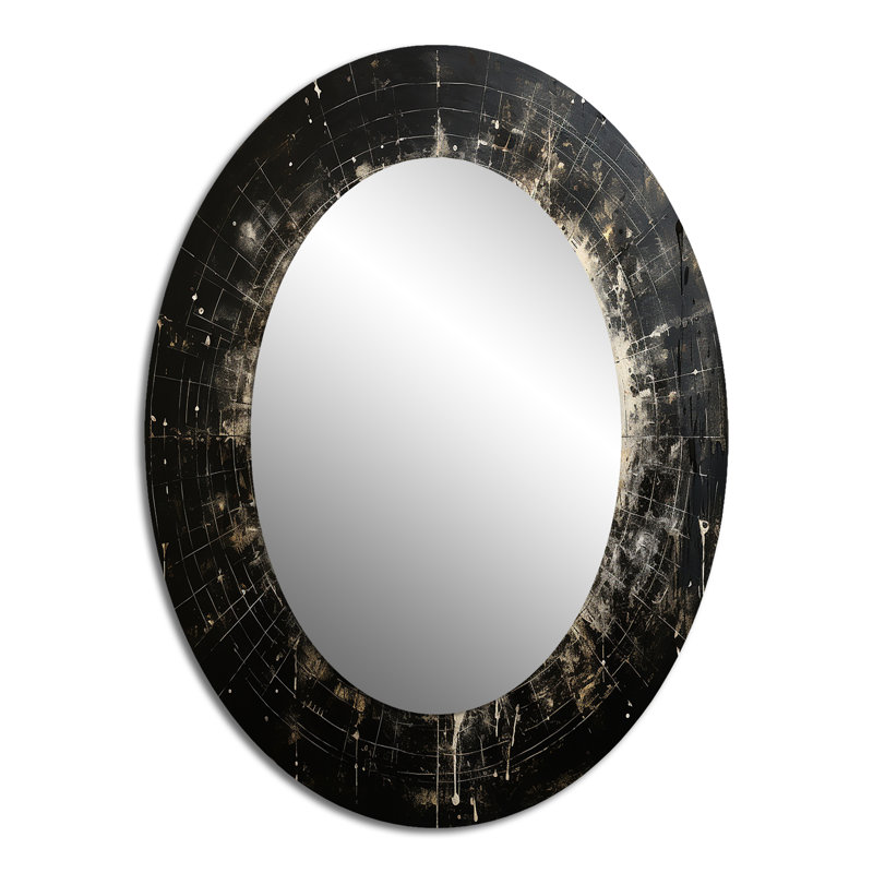 Minimalisme astrologie noir et blanc - Miroir décoratif spirituel ovale sur métal, 40 po x 30 po