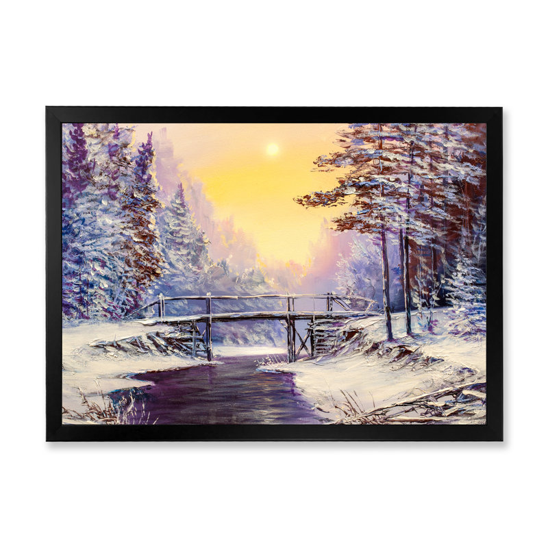 Coucher de soleil sur la rivière Winter, reproduction sur toile flottante, H 8 po x l 12 po x P 1 po, Cadre photo noir