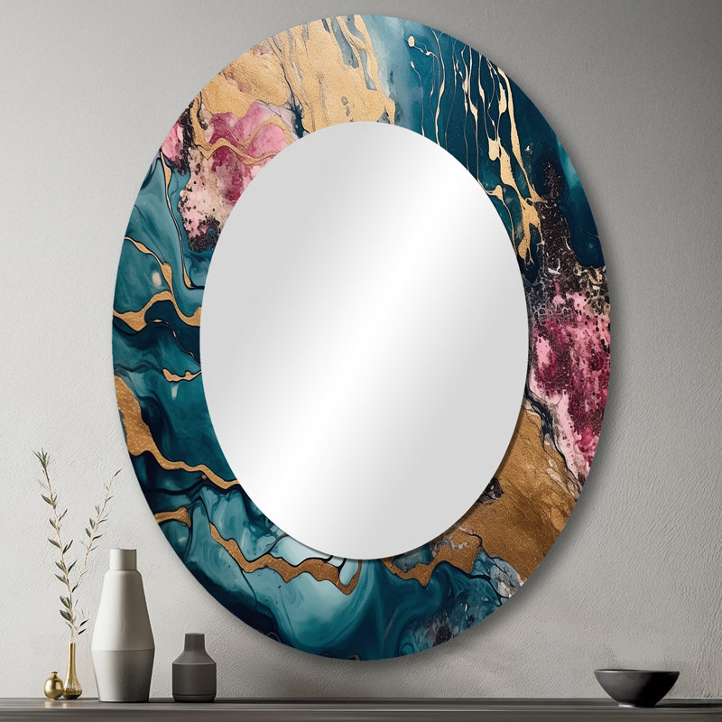 Exploring The Depths Of Pink Gold Geode II - Abstract Marble Round Mirror Wall Decor_MTMIR61528, 36" x 24", Oval