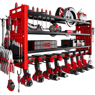 Organisateur mural robuste à plusieurs niveaux pour outils électriques, rouge