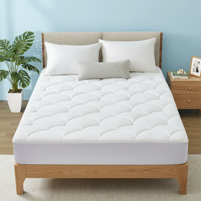 Cooling Waterproof Mattress Pad with Deep Pocket Fitted Skirt Cloud Quilt, King