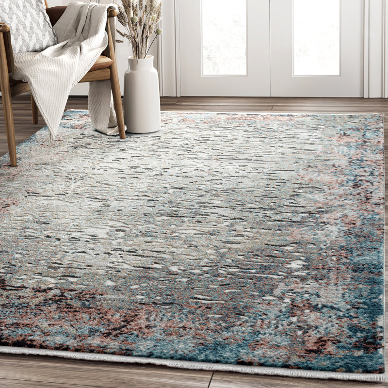 Tapis abstrait gris, Rectangle 5 pi 3 po x 7 pi 6 po