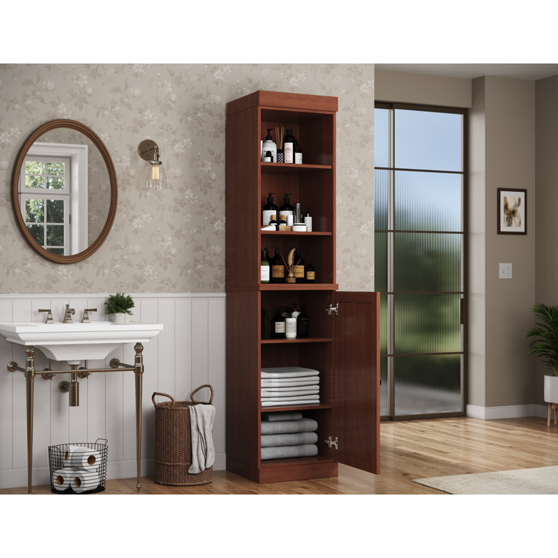 100% Solid Wood 16.5" Bathroom Storage Cabinet with Solid Doors and Adjustable Shelves, Mocha