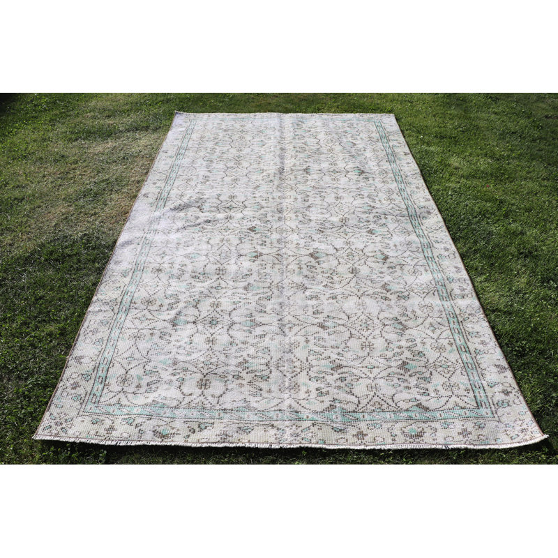 Grand tapis turc Oushak rétro vert: mobilier en laine idéal pour les planchers de salle à manger