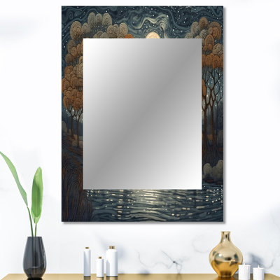 «Blue and Brown Drama Of a Stormy Night City», miroir mural Art déco, miroir décoratif bleu, impression sur métal