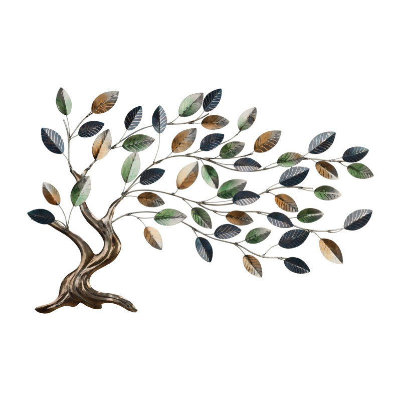 38 Inch Wide Tree of Life Metal Outdoor Wall Decor with Multi Color Weather Resistant Finish for Indoor and Outdoor Home Accent