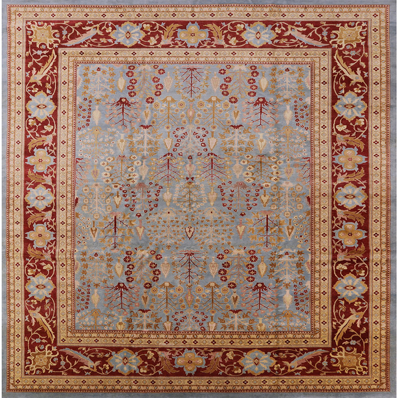 Tapis oriental rouge / orange Naewe, Carré 8 pi