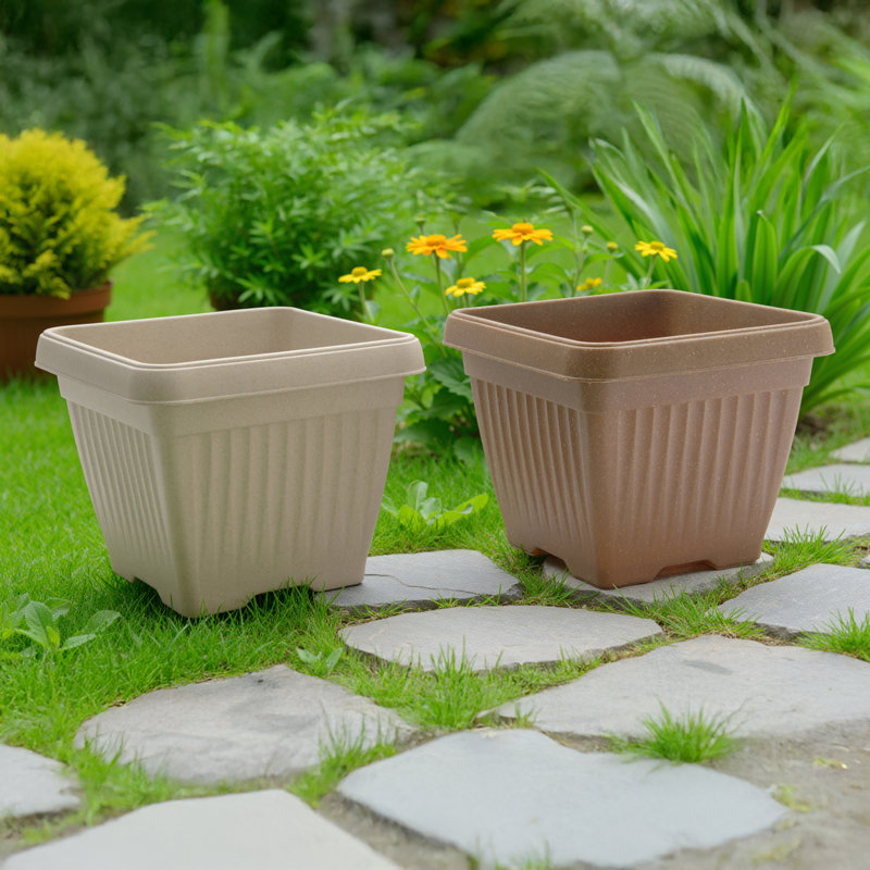 8" Pienza Square Planter Eco-Friendly Asstd - Set Of 2