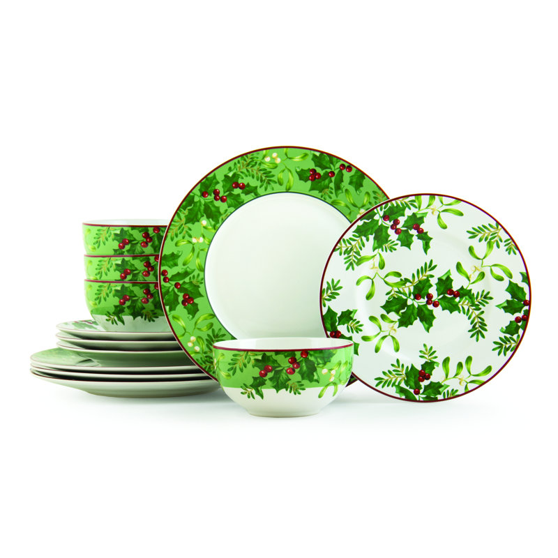 Ensemble de vaisselle en porcelaine verte 22 pièces 222 Fifth 12-Christmas