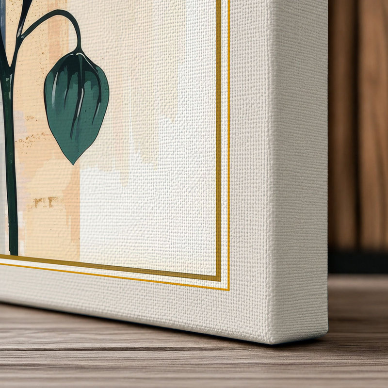 Daisy and Geometry Botanical - Wrapped Canvas, 30x20 - 76.2 x 50.8 cm, Cream Border