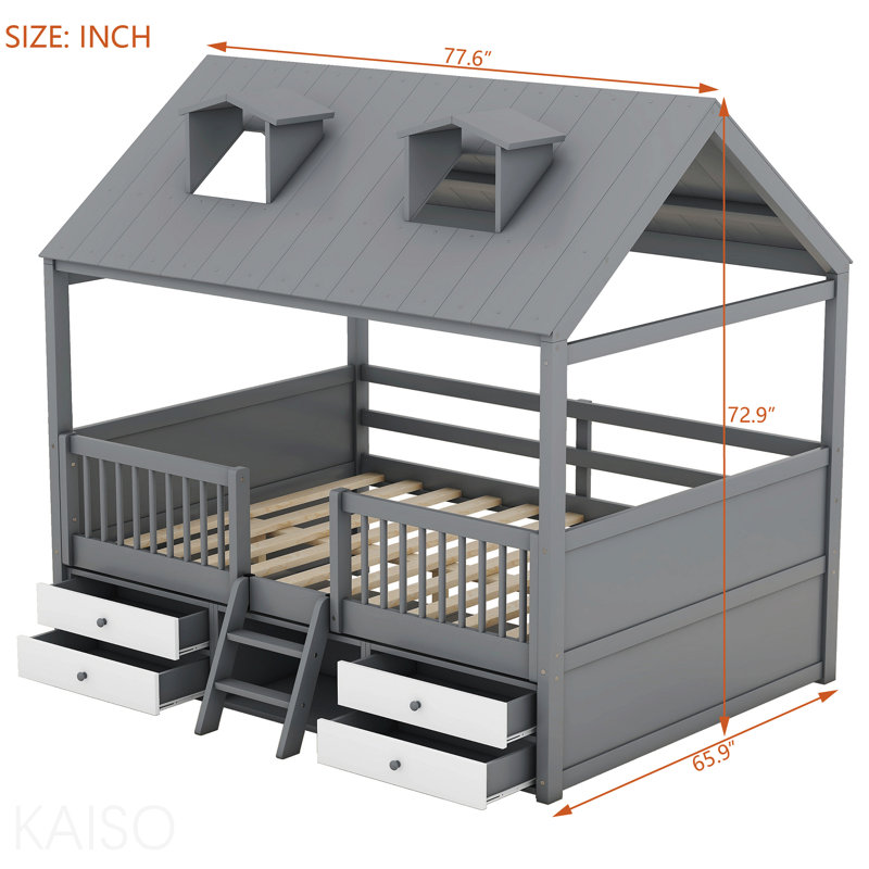 Structure de lit double en bois pleine grandeur, gris, Grey, Full