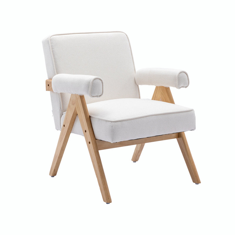 Fauteuil de 26,4 pouces de large avec accoudoirs et pieds en bois massif Swante, Beige Linen