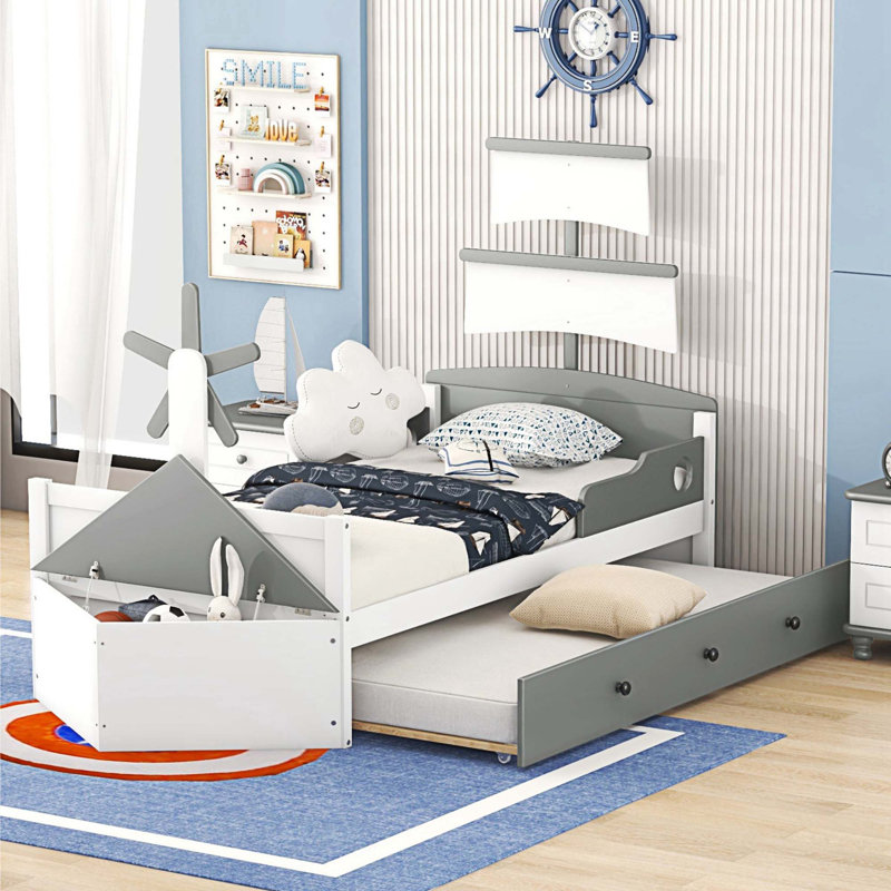Lit plateforme simple avec rangement Alsea, gris