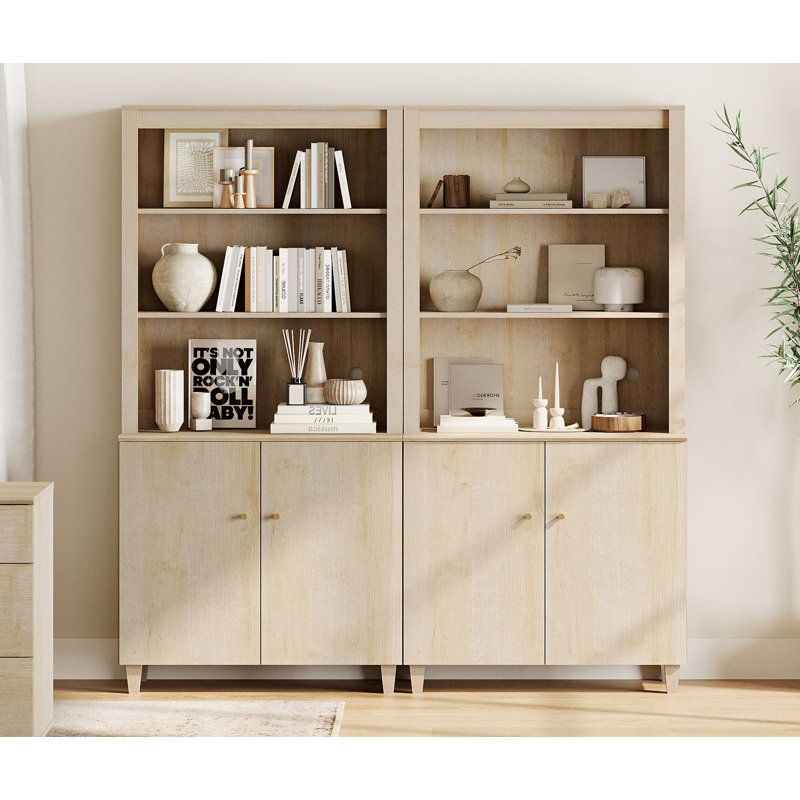 71 Inches Tall Bookcase With Doors, 5-Tier Bookshelf With Storage Cabinet For Home Office, Living Room, 71" Wide, 2 Column, 2